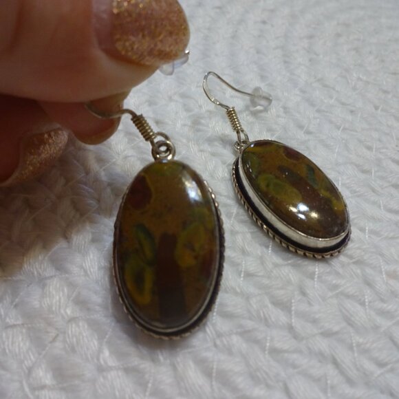 Natural BLOODSTONE Sterling 925 Dangle Earrings Handmade #946C - Picture 2 of 3